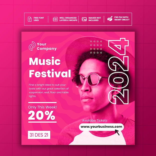 PSD music festival poster social media template