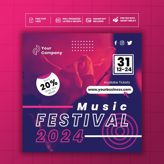 Modello di social media per poster del festival musicale