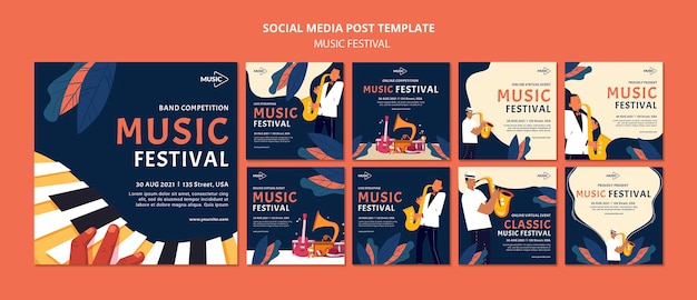 PSD modello di post sui social media del festival musicale