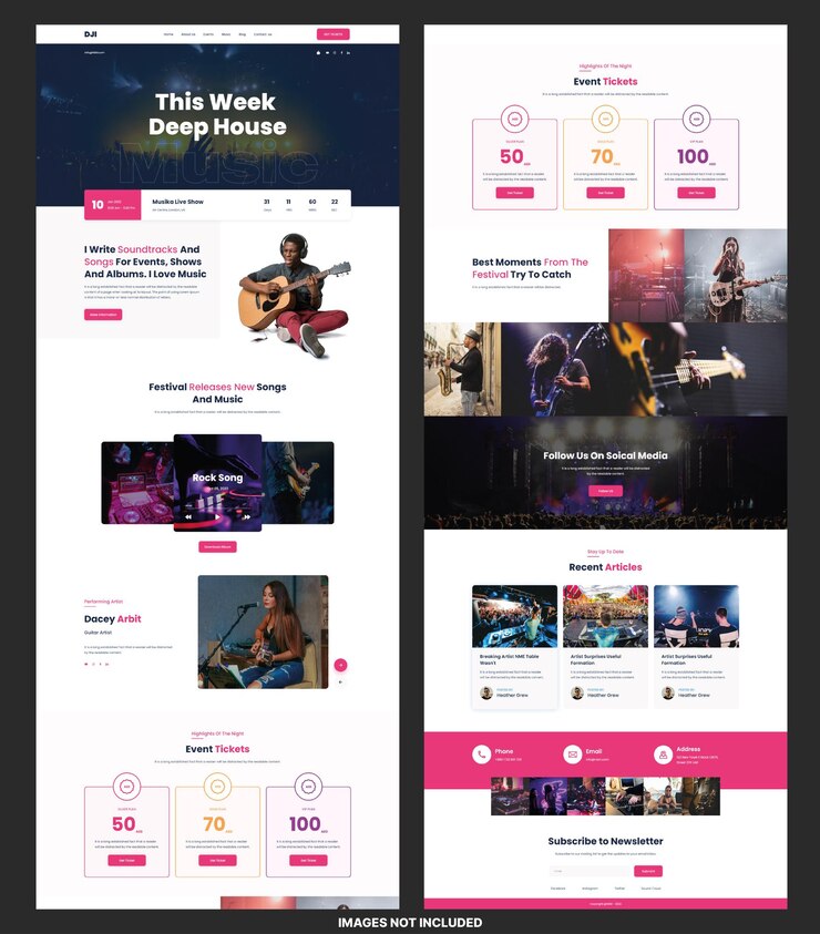 PSD music festival, urban music website design template,  music landing page design