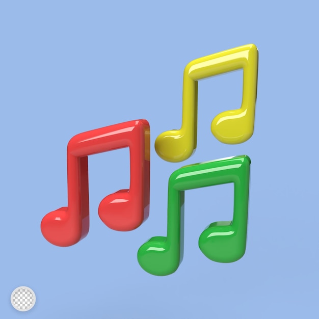 PSD Музыкальная икона мелодия песня и нота минимальный мультяшный стиль 3d рендеринг иллюстрации