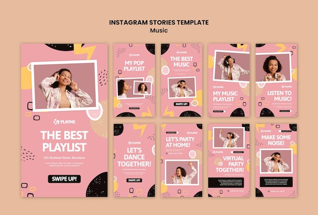 PSD music instagram story templates with photo