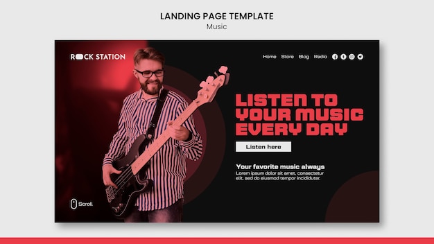 PSD music landing page design template