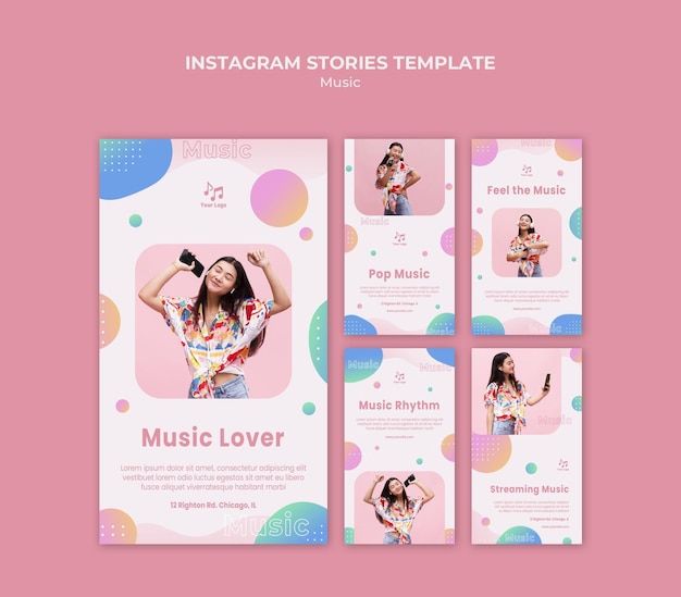 PSD modello di storie instagram amante della musica