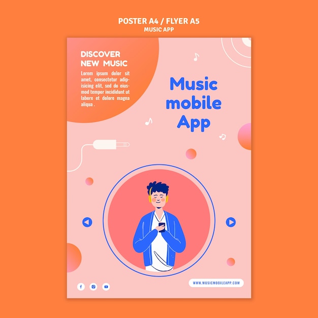 PSD music mobile app print template