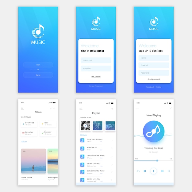 PSD music mobile app uiキット