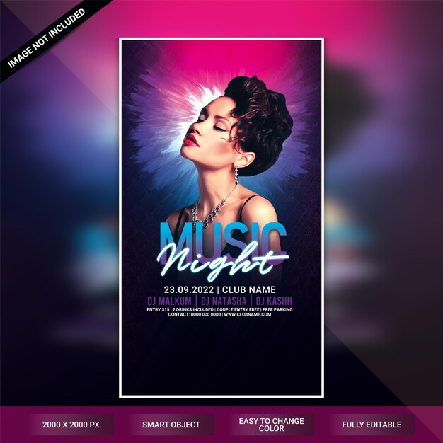 Music night club party instagram web banner template