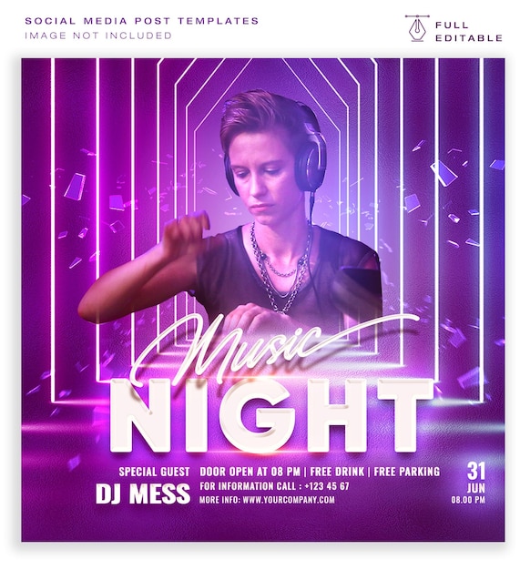 Music night concept social media post design - Editable psd