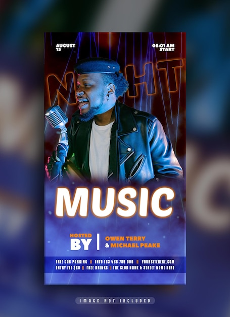 PSD music night dj party flyer instagram story social media post banner