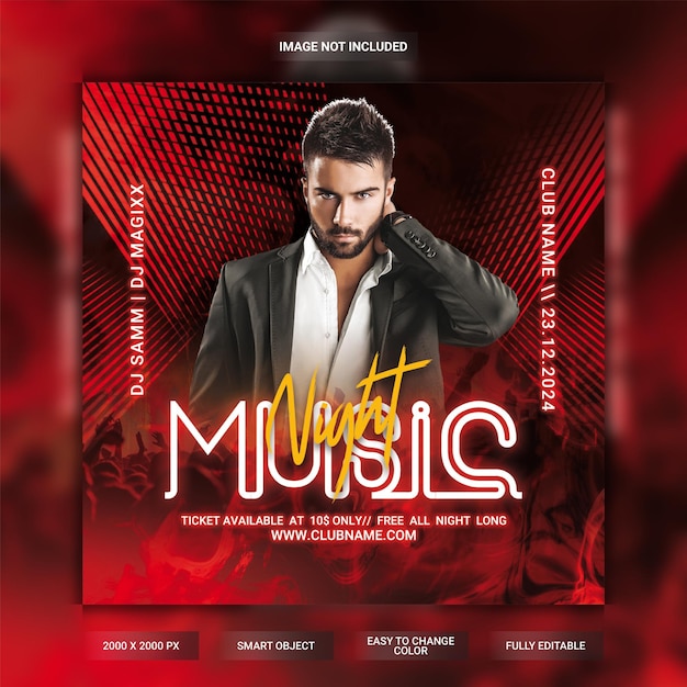 PSD music night party flyer template