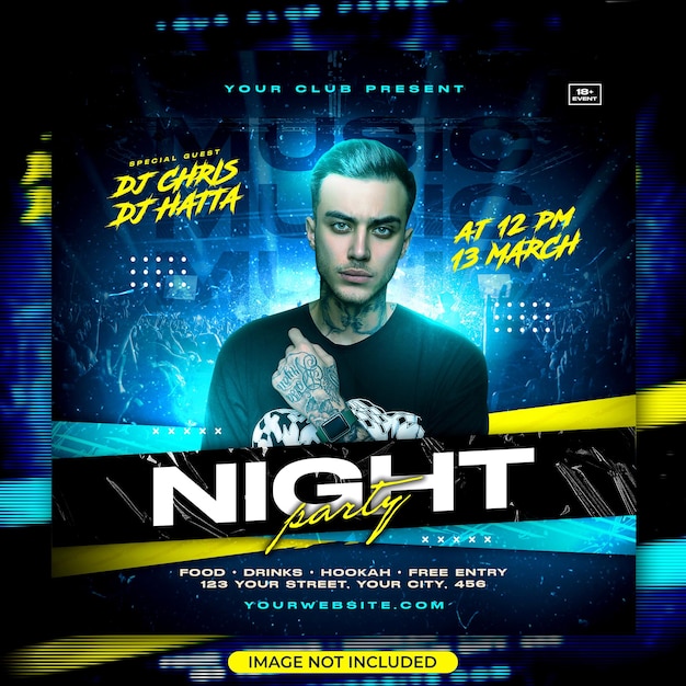 PSD music night party social media post and flyer template