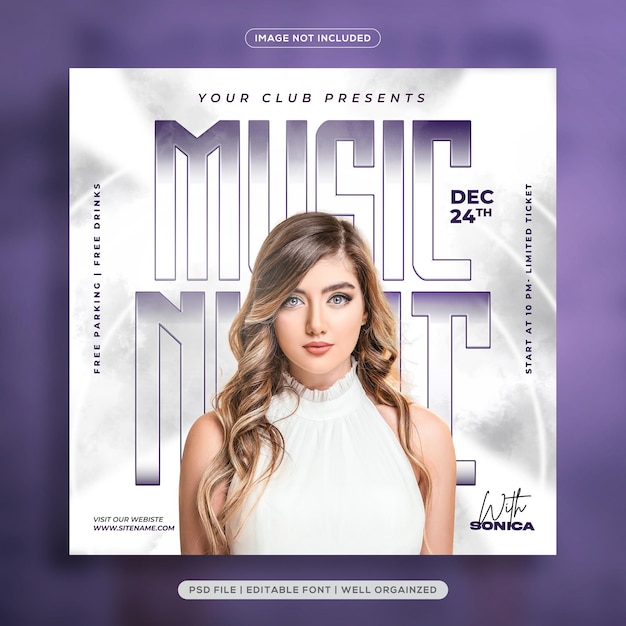 PSD music night party social media post template