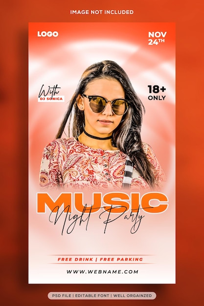 Music night party social media stories template