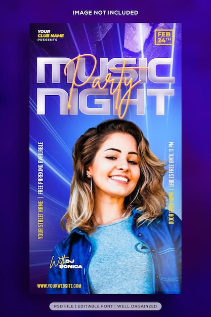 PSD night music social media instagram storia post template