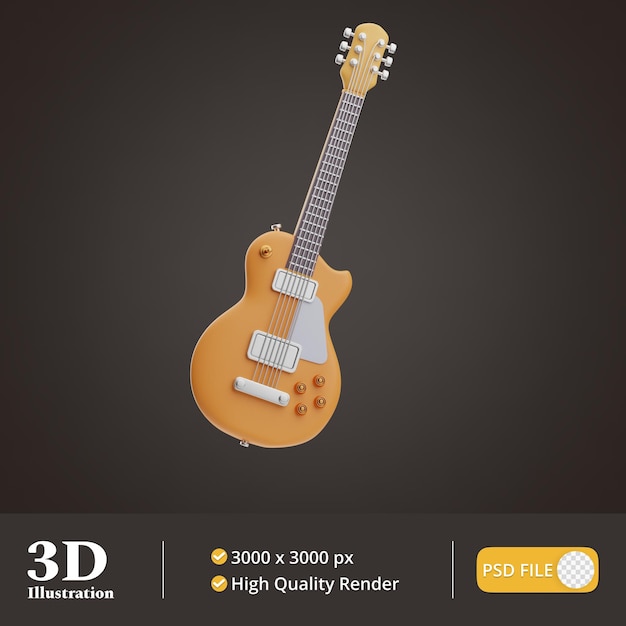 PSD Музыкальный объект гитара электрическая иллюстрация 3d