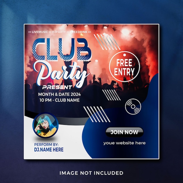 PSD music party dj party and club party banner for flyer and social media post template