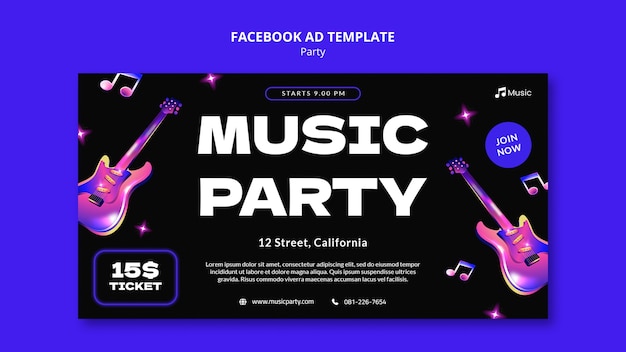 PSD modello di facebook per la festa musicale