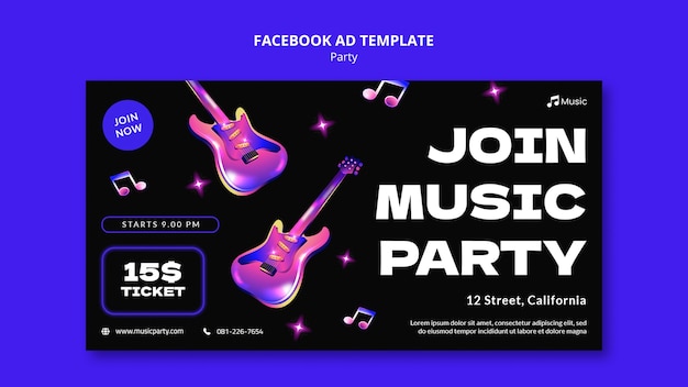 PSD modello di facebook per la festa musicale