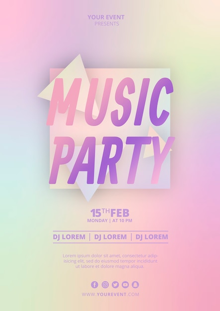 PSD music party gradient colors poster template