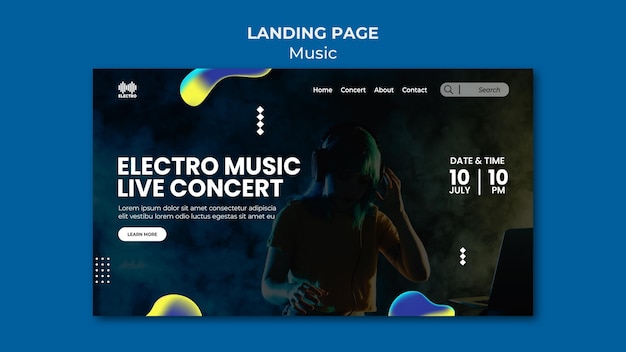 PSD modello di pagina di destinazione della festa musicale