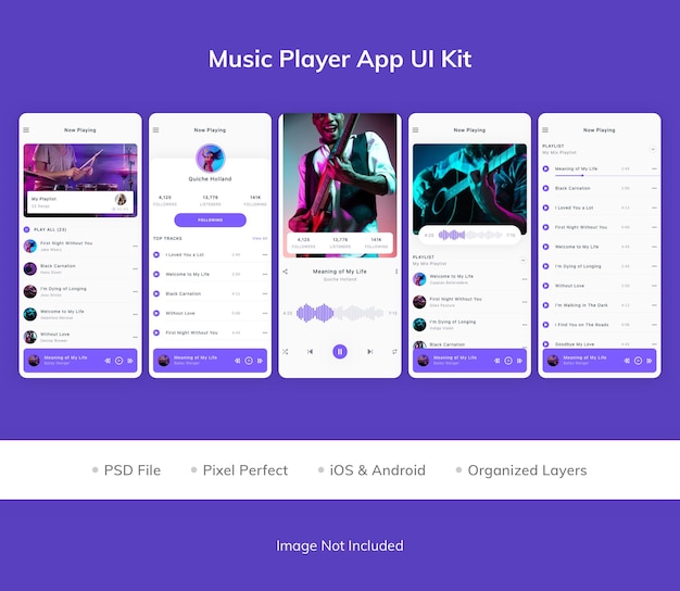 PSD kit dell'interfaccia utente dell'app per lettore musicale