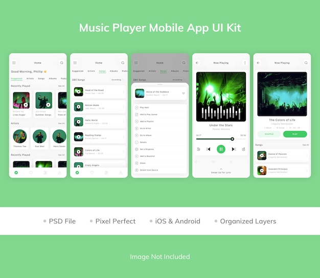 PSD kit dell'interfaccia utente dell'app mobile del lettore musicale