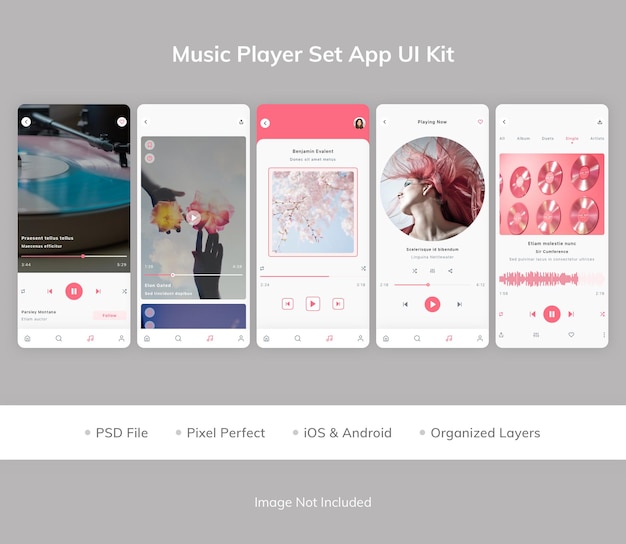 PSD kit per l'interfaccia utente dell'app set lettore musicale