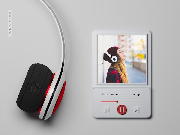PSD music player with headphone mockup