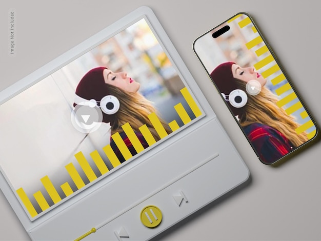 Suonatore musicale con mockup mobile