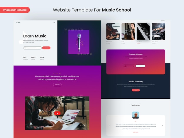 PSD music school website page design template