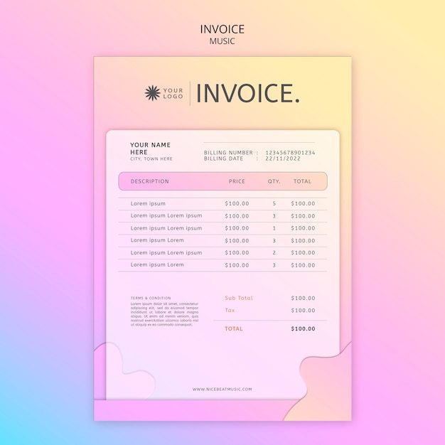 PSD ミュージック ショーの請求書テンプレート