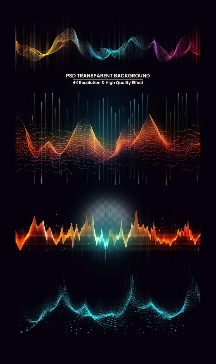 PSD music sound waves audio equalizer technology pulse musical transparent background
