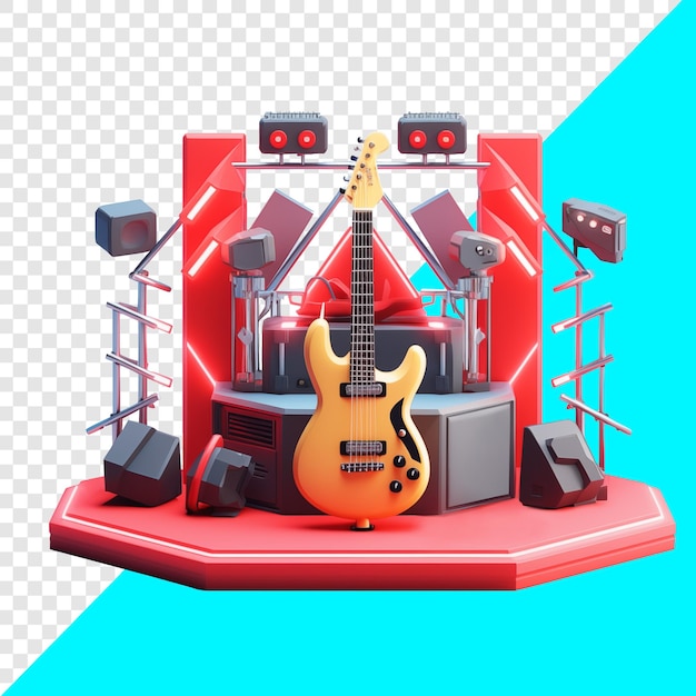 PSD music stage with guitar elements 3d design suitable for music events and hobbies