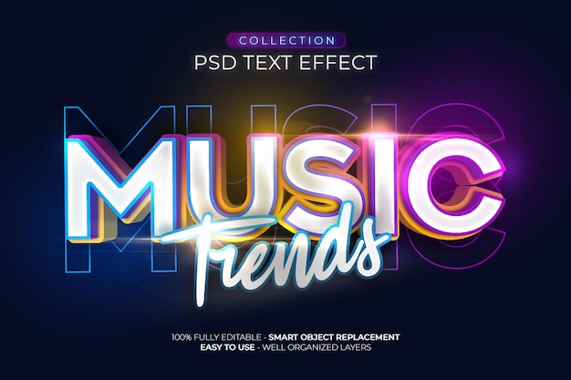 PSD effetto di testo personalizzato delle tendenze musicali