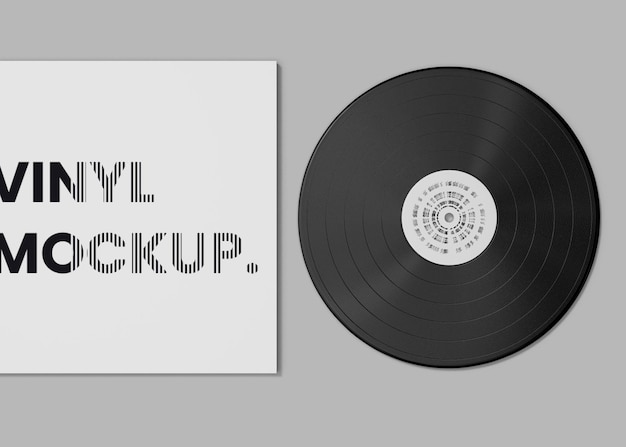 Music vinyl and record label disc mockup