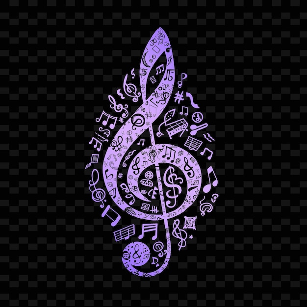 PSD musical note folk art with treble clef pattern and instrumen illustration decor motifs collection (muzieklijke volkskunst met drievoudig sleutelpatroon en instrumenten illustratie decor motieven collectie)