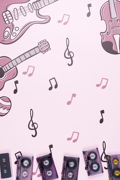 PSD musical notes background with music tapes