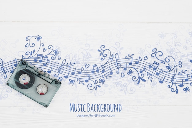Musical notes background with tape