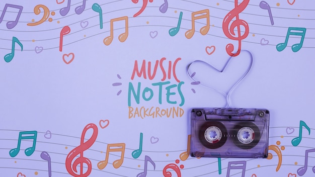 Musical notes on sheet with tape beside