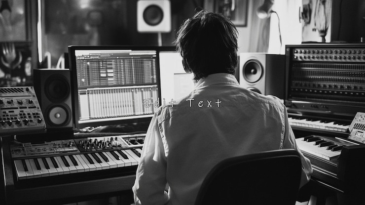 PSD musician composing music in a recording studio