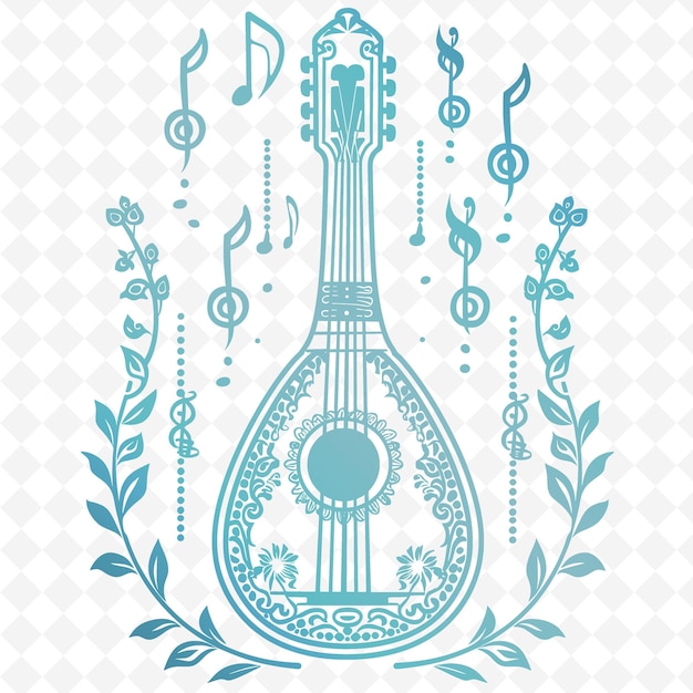 Musician outline with lute design and note symbols for deco illustration frames decor collection