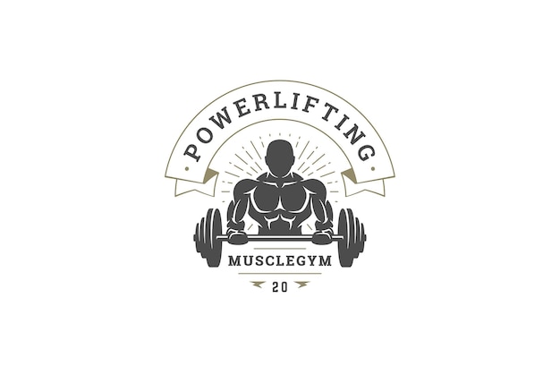 Muskularny męski trening ciężka sylwetka sztangi jasne światło vintage szablon projektowania logo