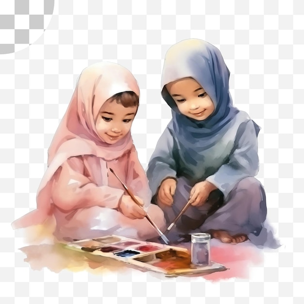 Muslim baby drawing watercolor png background