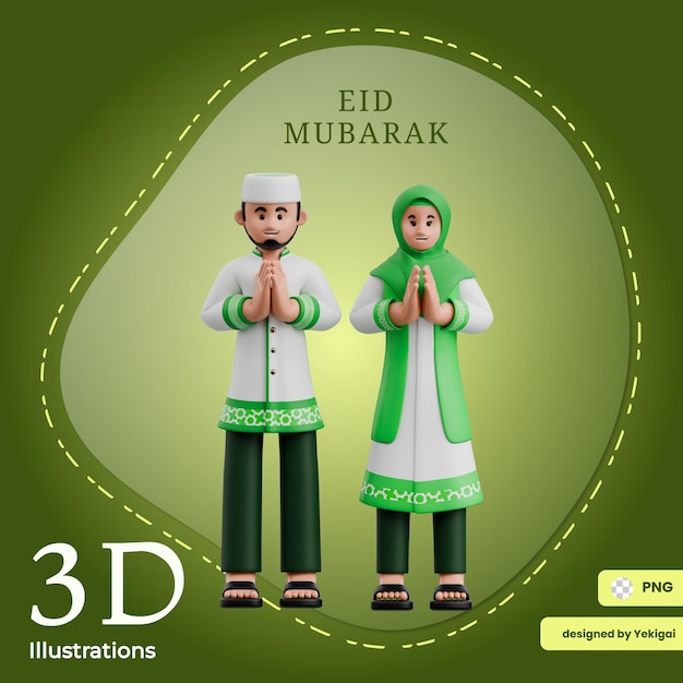 muslim couple apologizing 3d ramadan illustration