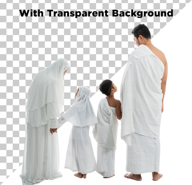 muslim family leaving for umrah or hajj png psd isolated on transparent background