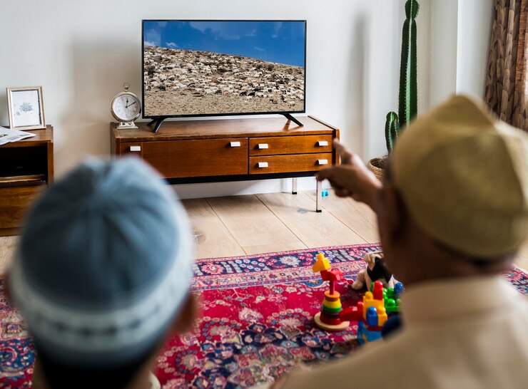 PSD muslim family relaxing in the home