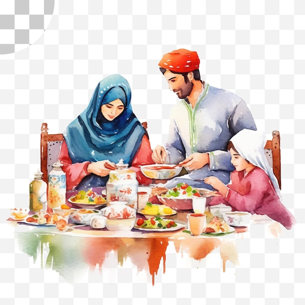 Muslim family watercolor png background