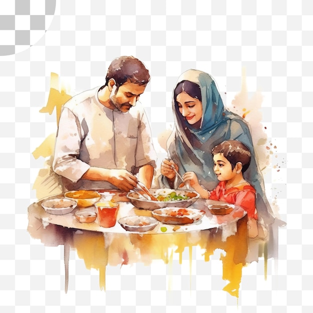 PSD muslim family watercolor png background