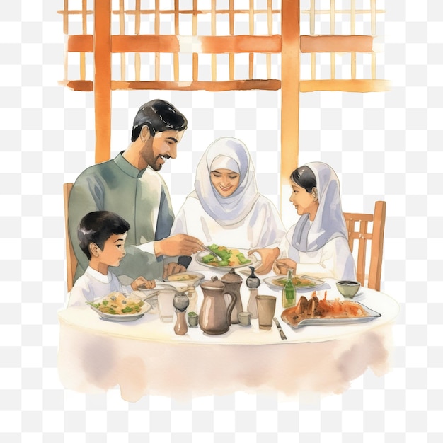 Muslim family watercolor png background