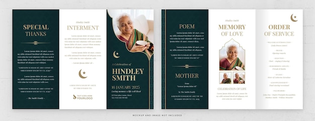 Muslim funeral memorial card in tri fold template for psd